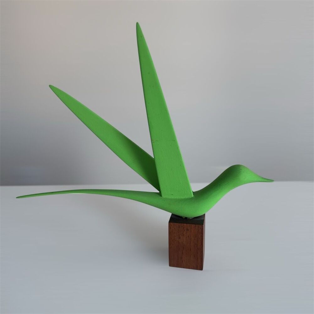 MCM Carved Green Bird Signed By Quebec Canadian Artist Maurice Cotnoir Rare - Picture 3 of 7